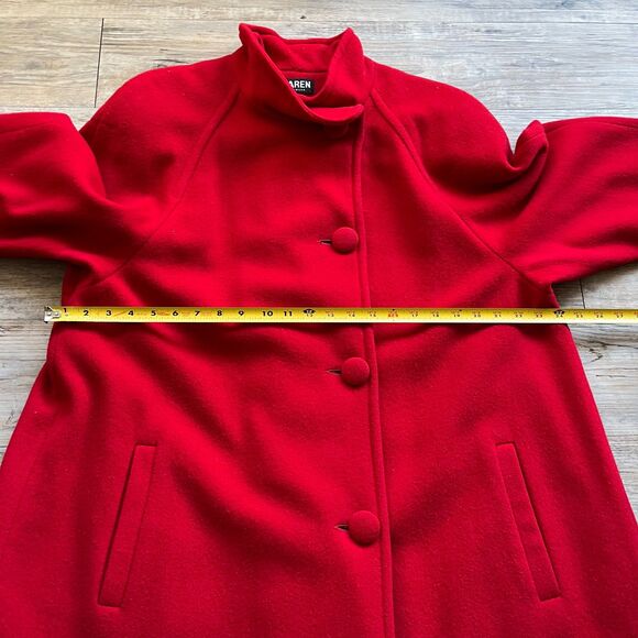 Karen Wool Trench Women's XL Coat Button Red Holiday Vintage 80s Long Pockets - Picture 8 of 11